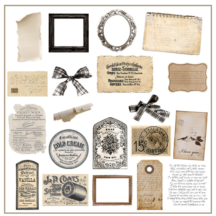 复古手帐素材可书写贴纸 英文蝴蝶结做旧素材手账贴纸一件代发