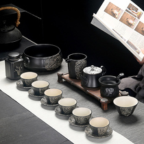 Black Zen style tea set black ceramic kung fu tea set set set of home coarse pottery travel teapot tea cup bowl teapot