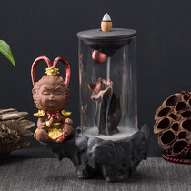 Reverse incense burner creative glass ornaments Wukong ceramic antique room tea ceremony Buddha equipment ornamental agarwood Tower sandalwood
