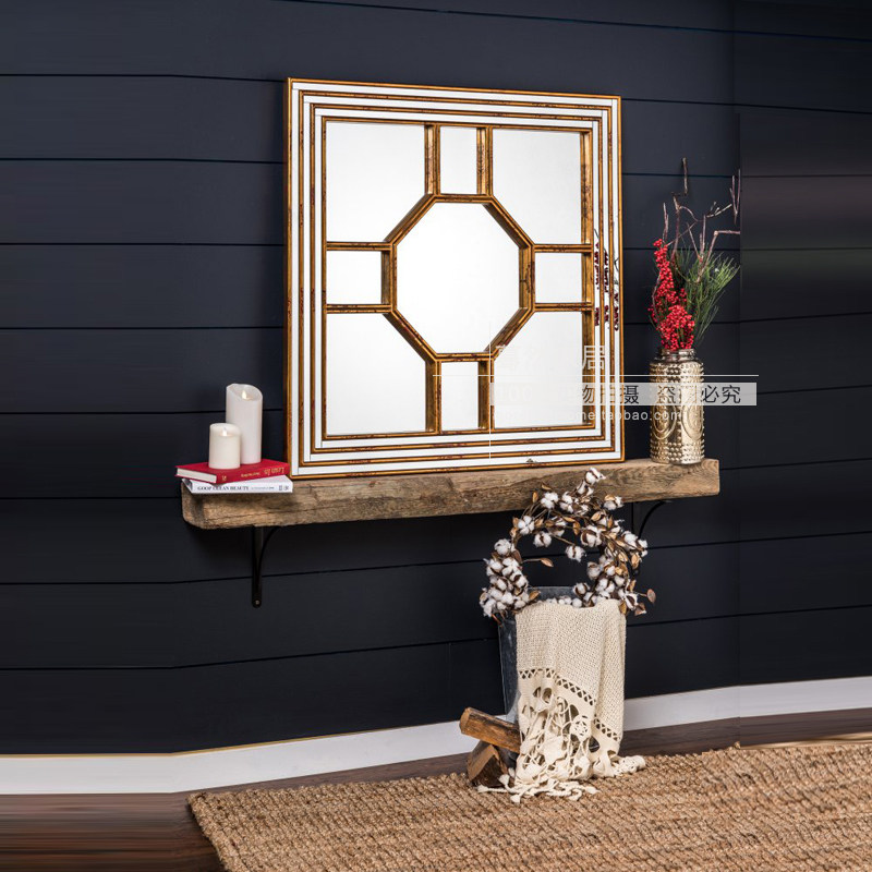 方形仿古金美式玄关装饰镜背景墙壁挂镜镜面家具饰品欧式古典m632_7折