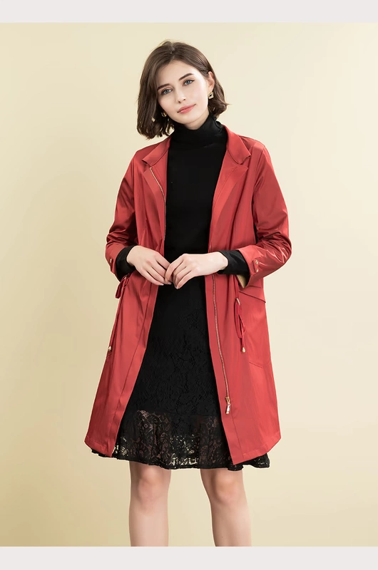 Keshan quầy áo khoác gió mỏng áo khoác nữ phổ biến ren lên eo dài giữa phong cách Anh mới mùa thu năm 2021 - Trench Coat