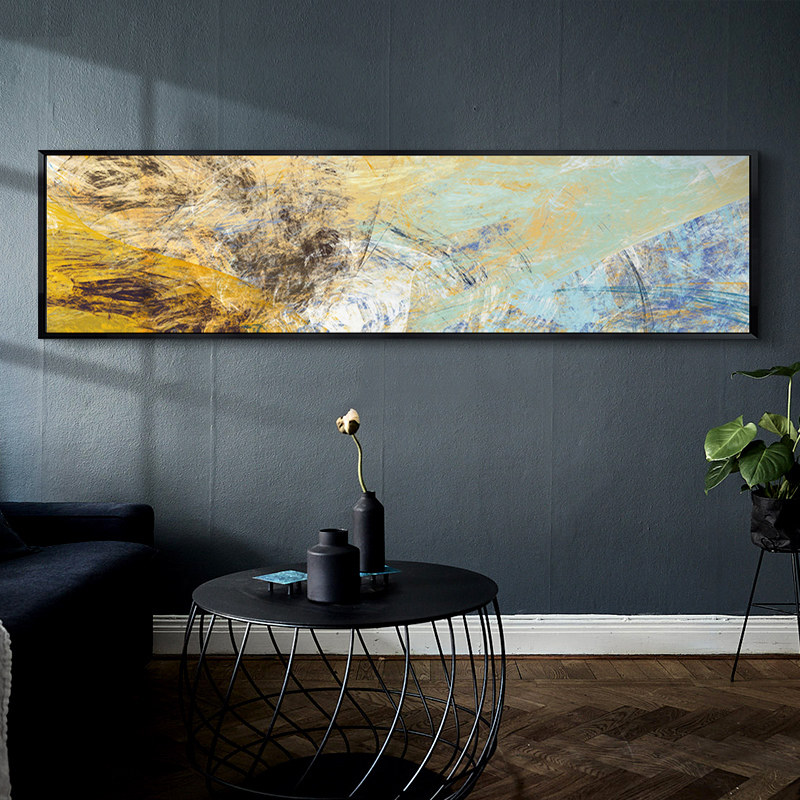 北欧风抽象画客厅背景墙上装饰床头画长条横幅纯手工大气高清挂画