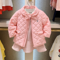 2021 autumn winter new girl woman baby pink adorable butterfly knot foreign air cotton padded jacket with light and thin cotton jacket