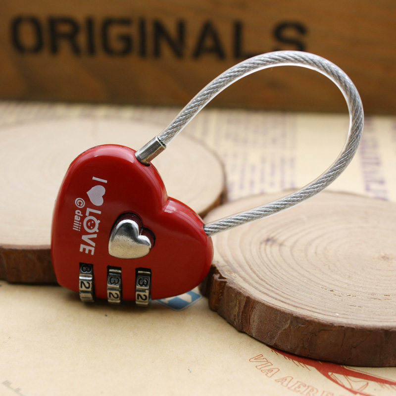 七夕红色同心锁可爱创意心型钢丝绳密码锁箱包锁情侣情人锁