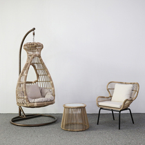 Outdoor balcony hanging chair three-piece set hanging blue rattan chair home lazy B&B birds nest swing internet celebrity photo cradle chair