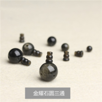 Genuine open light obsidian three-way round bead Tibetan Buddha head pagoda with bead accessories spot