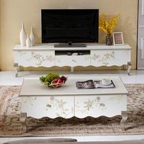 European-style minimalist coffee table painted solid wood coffee table small apartment living room long coffee table creative art decoration drawer tea table