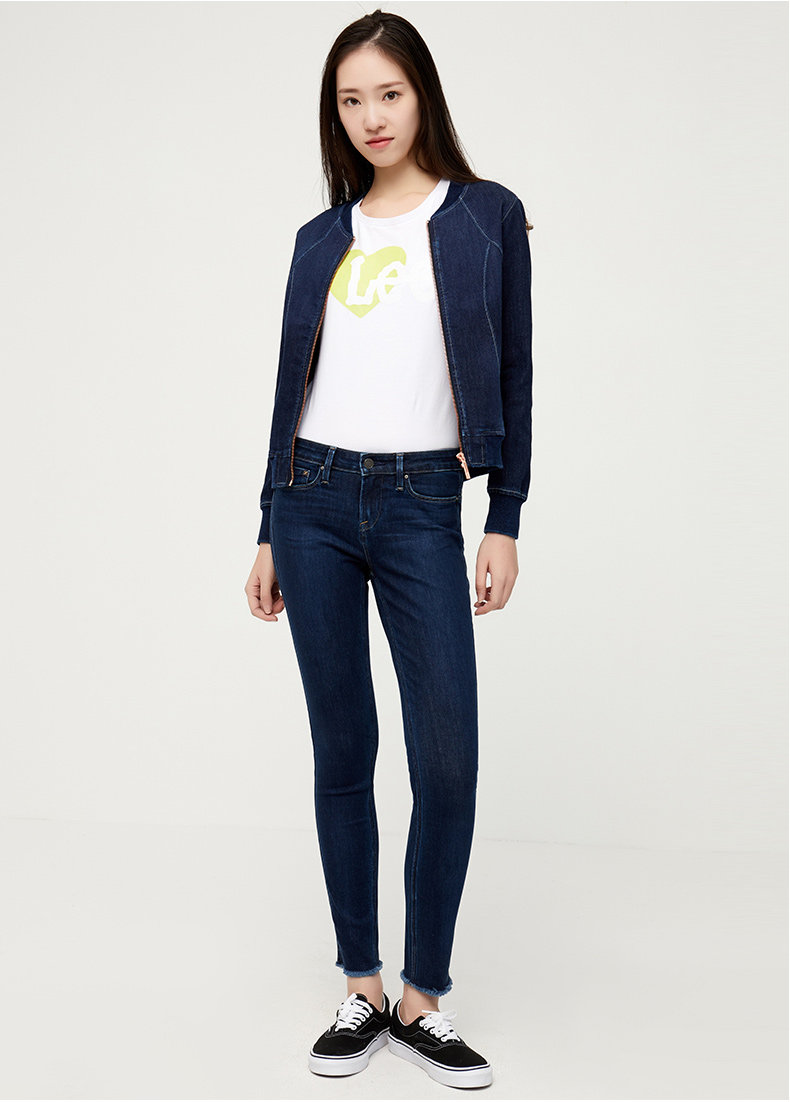 lee女装 优形丹宁中腰紧身毛边深蓝色九分牛仔裤lwn418ap48cd_7折现价