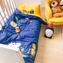 Parent-child cartoon cotton thickened and polished four-piece cotton plaster flower quilt cover kindergarten childrens three-piece set