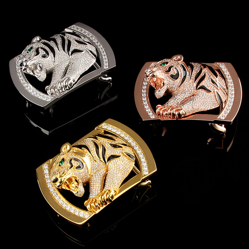 手工镶钻老虎头皮带扣头男士卡子24k本命年辟邪猛虎头腰带扣正品