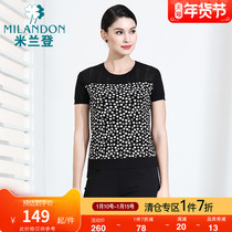 Milandon middle-aged and elderly mother dress large size knitted craft shirt loose wave dot short sleeve slim top WK2W0006
