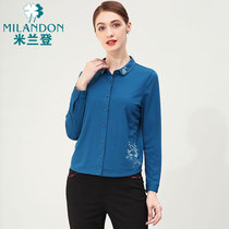 Miranda middle-aged mother outfit 2020 new knitted top womens casual POLO collar embroidered knitted T-shirt