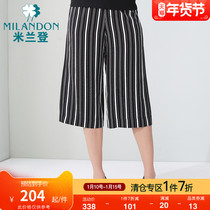 Milandon Middle-aged and Old Mother Dress Fashion High Waist Womens Pants Plus Size Casual Seven Wide Leg Pants WK2B0009