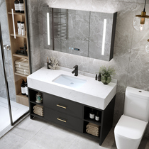 Light luxury solid wood marble bathroom cabinet combination mirror cabinet set modern hand wash basin toilet wash basin