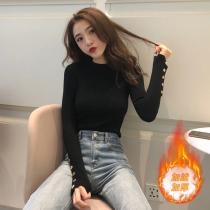 Black plus velvet base shirt women 2021 Winter new foreign style half high collar inside wear warm thick sweater