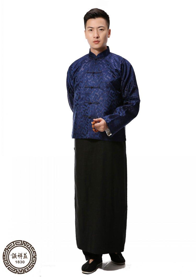 中式春秋季复古立领马褂唐装男长袖盘扣民族外套相声舞台表演上衣