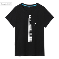 Piano Key Pattern T-Shirt Short Sleeve Men And Women Music Pure Cotton T-Shirt Summer Clothing Tie Fashion Trends Big Code Beating Undershirt