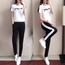 Women's casual sportswear suit summer 2020 new Korean style fashion loose slim short sleeve embroidered running two-piece set