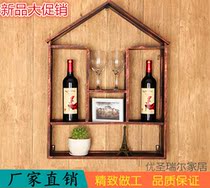 European wine cabinet wine glass rack Retro industrial style bar decoration Wrought iron wine rack upside down guest restaurant wall wall hanging