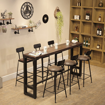 European bar table and chair wrought iron combination gold backrest solid wood long table by wall chair high stool coffee lounge chair