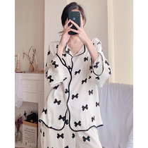 Trend Online ~ OLOEY Ice Silk sexy bow pajamas women Spring and Autumn long sleeve silk home suit suit