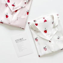Breathing de small strawberry ~ OLOEY Spring and Autumn Silk pajamas women long sleeve trousers thin home wear suit