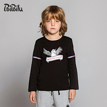 CUHK Tong Long Sleeve T Shirt Spring Autumn Money Boy Foreign Air Blouses Pure Cotton Fashion Tide Child Bottling Wave Undershirt 12-15 years old