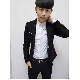 潮男小西装外套快手红人木木同款男西服韩版修身长袖夹克单扣便服