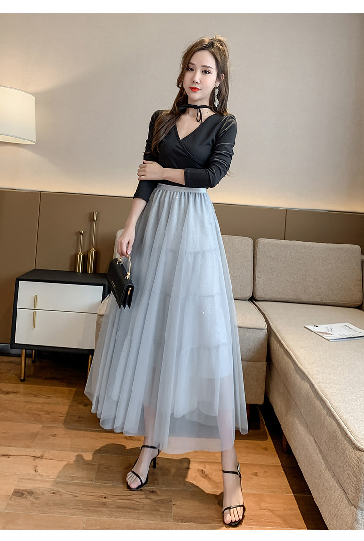 实拍现货2020年春新款仙女超仙亮丝网纱半身裙女中长款大摆裙潮