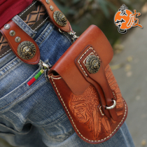 Chiefs running bag niche hand-carved American vintage mens head layer cowhide motorcycle Harley hand stitched mobile phone bag