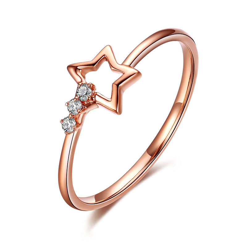佐卡伊 18k玫瑰金时尚爱心钻石戒指女心形镂空au750钻戒星星戒指
