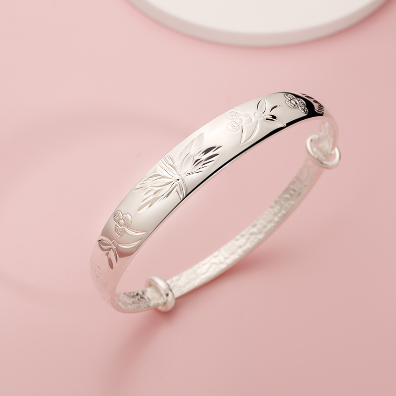 silver age blooming flowers S999 solid pure temperament of fine silver hand bracelet accessories to send the elderly mother mother