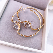 Korean temperament fashion simple big circle inlaid large crystal Zircon earrings s925 sterling silver earrings s925 sterling silver earrings