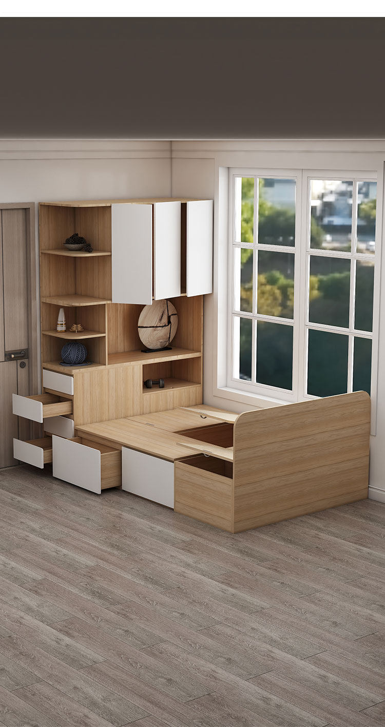 书柜床一体靠墙榻榻米衣柜多功能带抽屉小户型儿童床柜子组合套装