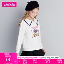 Desa Kids Girls Tops 2022 Autumn New Mid Large Children Kids Little Girl Navy Sequin Print Sweatshirt