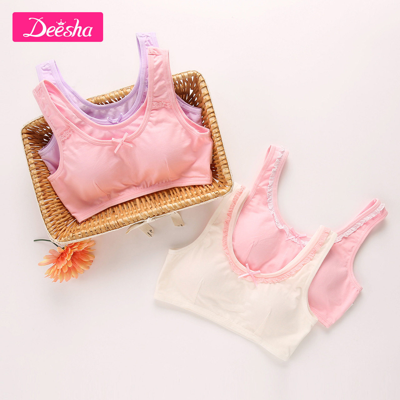 笛莎童装女童新款蕾丝少女文胸儿童内衣裹胸运动抹胸