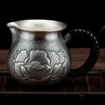 Peony silver fair cup 999 pure silver tea set for home tea foot silver fair cup Gongfu tea with tea sub-tea feeder certificate