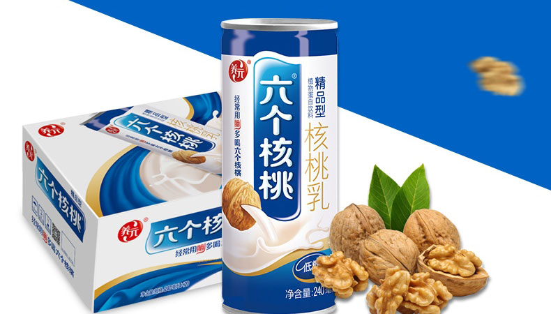 养元六个核桃饮品240ml*20罐 低糖型饮料 核桃乳 核桃奶 精品型