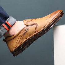 Leather Shoes Men 2022 Spring Autumn New Casual Shoes Genuine Leather Men Bean Bean Shoes Soft Cow Leather Breathable Business 100 Hitch Shoes