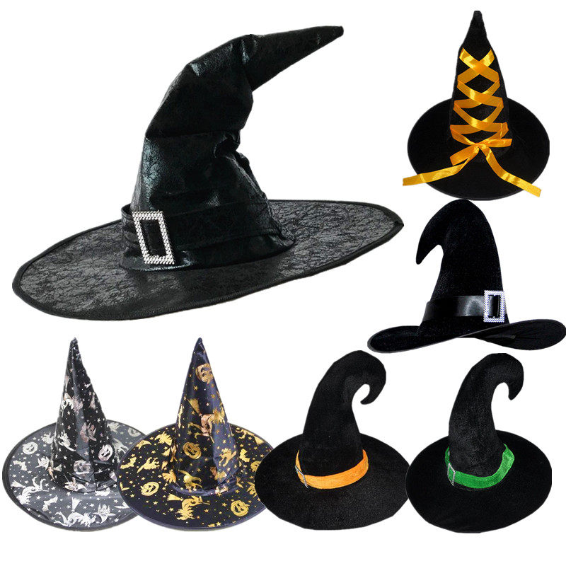 cos万圣节舞会弯钩帽 巫师帽 女巫帽 魔法帽 立体弯钩巫婆帽_不打折