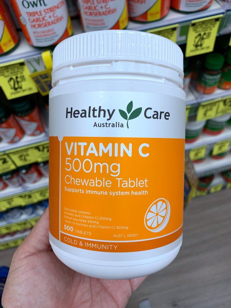澳洲直邮healthycarevitaminc500mg维生素cvc咀嚼片500粒