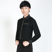 2019 new high-grade adult male Latin dance clothing modern dance performance suit top new long-sleeved shirt hot diamond