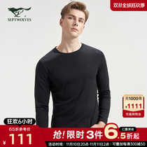 Seven Wolves Long Sleeve T-shirt Men's New Cotton Loose Circular Neck Bottoming Shirt Korean Style Spring Autumn Men's Autumn Clothing Authentic