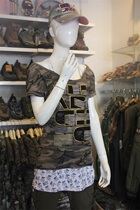 Mengyuer Army Green Summer Women Camouflage Short Sleeve Medium-length dress T-shirt Stretch 061 Outdoor Super Fat Increase Sports