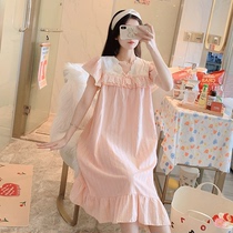 Sleeping Skirt Woman Summer Short Sleeves 2022 New Pyjamas Palace Wind Princess Lovely Sweet And Pure Cotton Lace Home Clothing