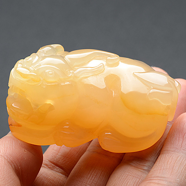屯贝珠宝 老种黄龙玉冰种貔貅手把件 玉石古兽手玩件淡鸡油黄瑞兽_不