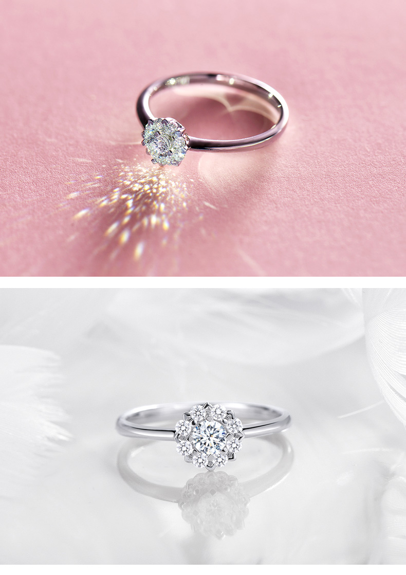 钻石小鸟18k金群镶钻戒心缘1克拉效果钻石求婚戒指女款