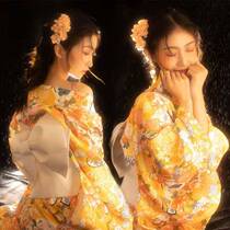 God girl Japanese improved Chinese style studio kimono bathrobe yellow and style retro Photo Photo Photo uniform
