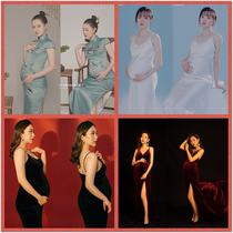 2020 New pregnant womens photo Chinese style retro ink painting meticulous painting cheongsam belly mommy photo studio photo clothing