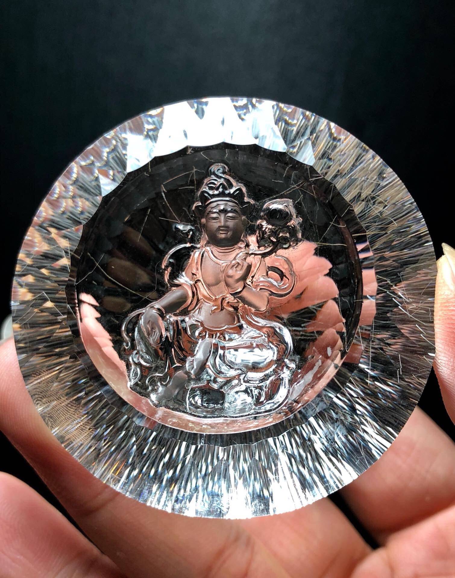 鸿硕天然白水晶千嬉面雕刻度母小摆件 白水晶度母摆件 大钻石